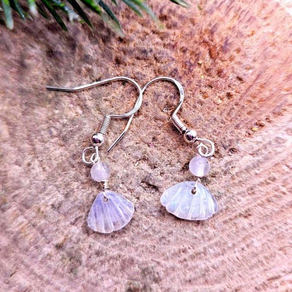 Beautiful Nature Moonstone Flashy Hand Carved Shell S925 Dangle Earring - Picture 8 of 10
